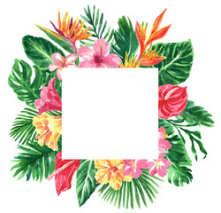 Tropical Watercolor Foliage Frame
