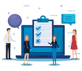 businesspeople with chat bubble and check list