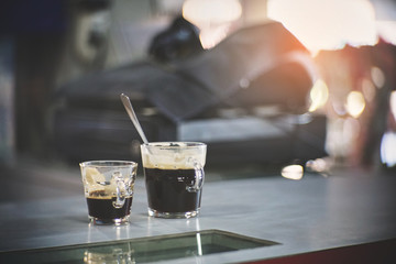 coffee In the morning with sunrise in the background