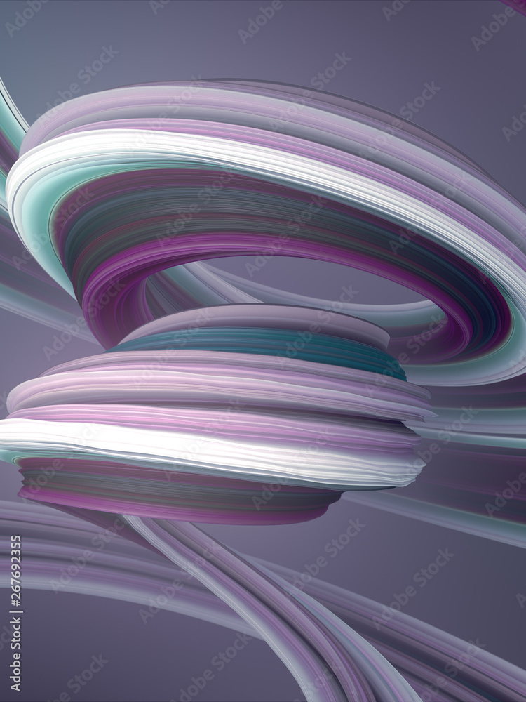 Poster Colored twisted shape. Computer generated abstract geometric 3D render illustration