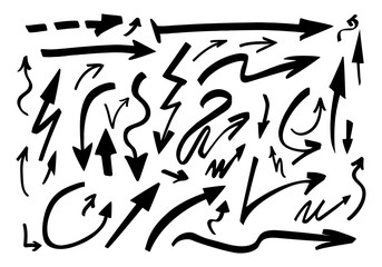 Set of hand drawn arrows. Vector illustration.