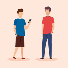 woman and man with social smartphone technology