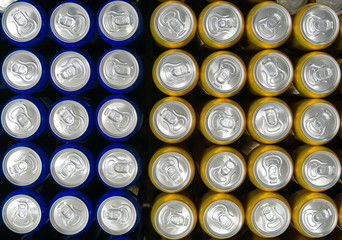 many aluminium cans top view