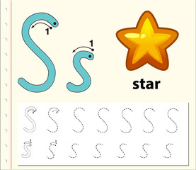 Letter S tracing alphabet worksheets