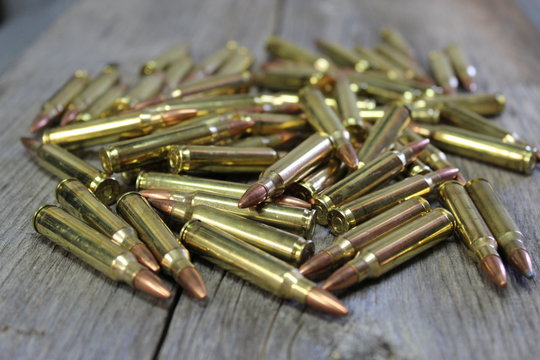 .223 ammunition on barn wood 