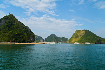 Halong bay islands Sea, sky. Rock islands South China Sea Vietnam. Site Asia