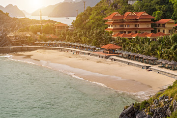 Cat ba island bungalows on the tropical island resort beach Cat co, Vietnam