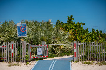 Miami Beach ocean access road for pedestrians stock photo