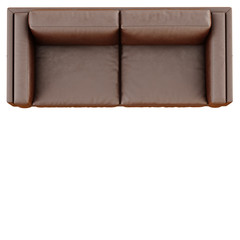 Brown leather sofa on white background 3d rendering top view