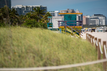Lifeguard tower Miami Beach stock image focus on background