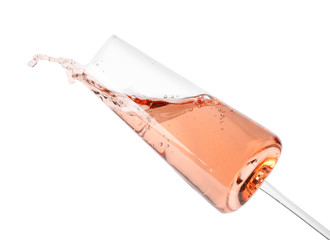 Glass of rose champagne isolated on white