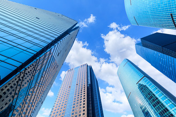 low angle view of skyscrapers in Shanghai,China