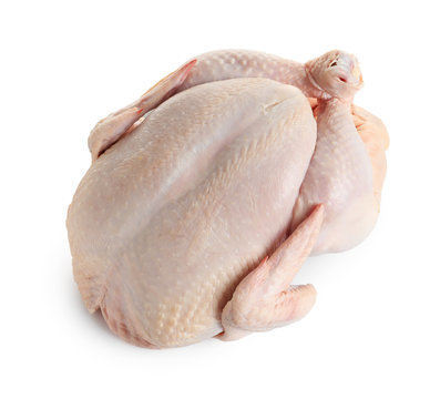 Fresh Raw Whole Turkey On White Background, Above View