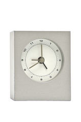 Silver metal clock on a white background.Watch.