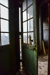 Abandoned warehouse factory door