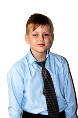 Portrait of a boy in business clothes, thoughtful look