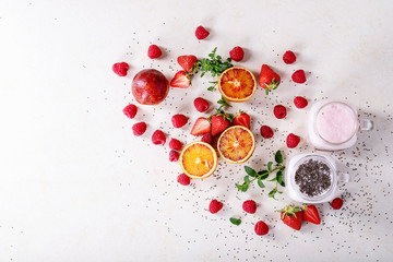 Strawberry smoothie in glass jars