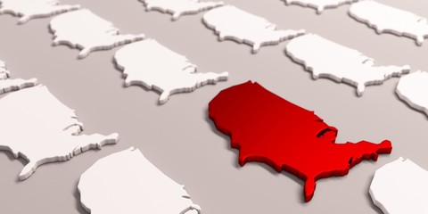 Red America United States Map . 3D Render Illustration