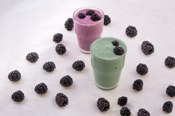 Spirulina and Acai Bowl Breakfast with Blackberry