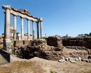 Forum in Rome with a blue sky background