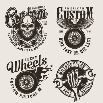 Vintage monochrome custom motorcycle labels