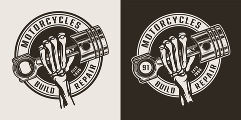 Vintage monochrome motorcycle workshop round logo