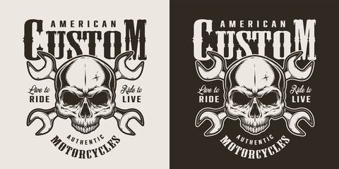 Vintage custom motorcycle monochrome print