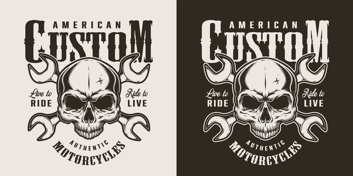 Vintage custom motorcycle monochrome print