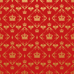 Damask wallpaper pattern. Red background texture in royal style for your design. Vector image
