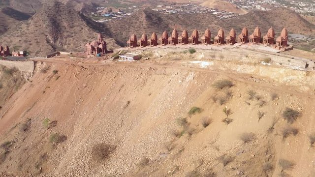 Mountain Jain temple, Ajmer, India, 4k aerial drone