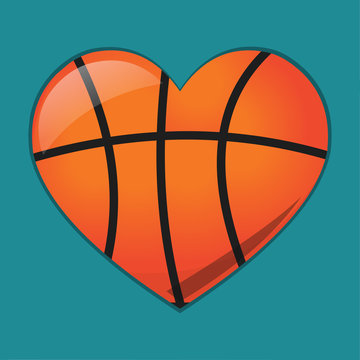 heart with basketball ball  for loving basketball sport concept vector symbol illustration