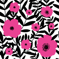 Leaves and flowers hand drawn in trendy style.Creative vector illustration.Sketch for wrapping paper, floral textile, background fill, fabric.