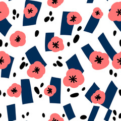 Leaves and flowers hand drawn in trendy style.Creative vector illustration.Sketch for wrapping paper, floral textile, background fill, fabric.