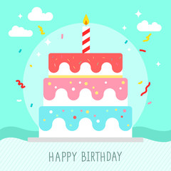 Birthday cake flat vector illustration.
