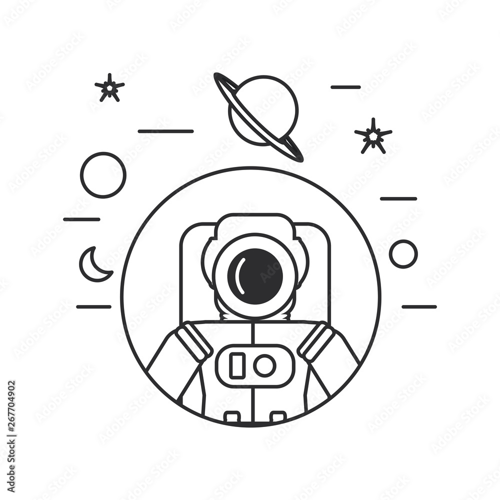 Wall mural astronaut suit in frame circular with set icons