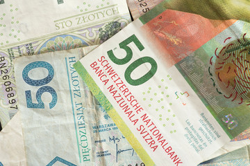 Geldscheine Schweizer Franken und Polnische Zloty