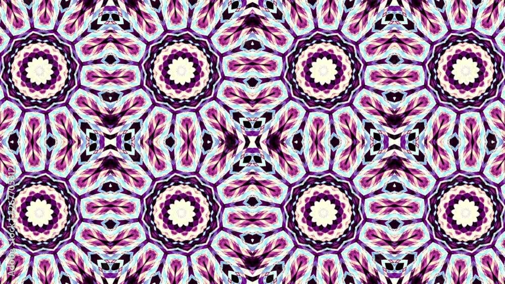 Poster symmetric mosaic tile transforming ornament. mosaic circles. abstract looping footage.