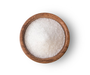 Monosodium glutamate in bowl isolated on white background