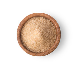 Brown sugar in bowl isolated on white background