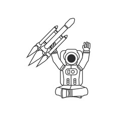 astronaut suit seated with rocket isolated icon