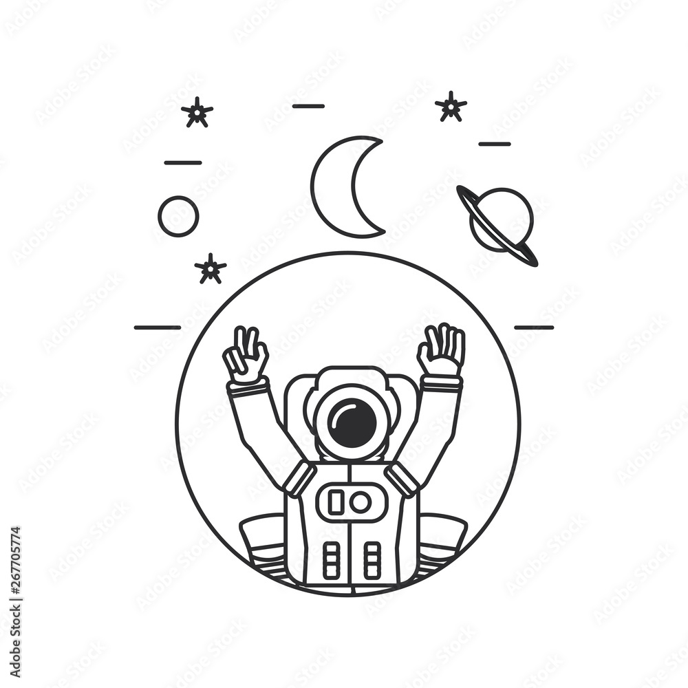 Wall mural astronaut suit in frame circular with set icons