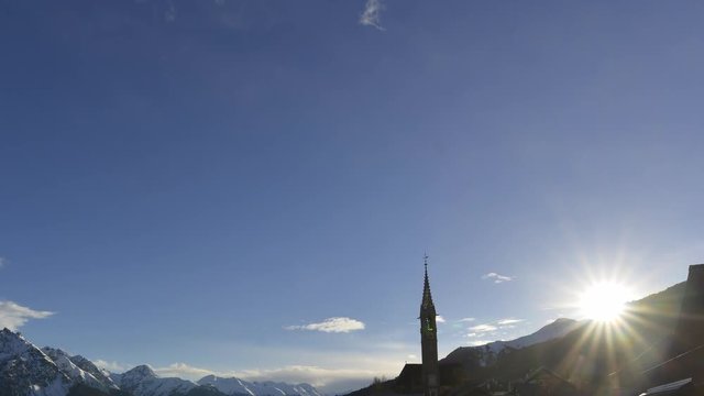 A Timelapse of the Swiss Alps in the Spring at Sunset.