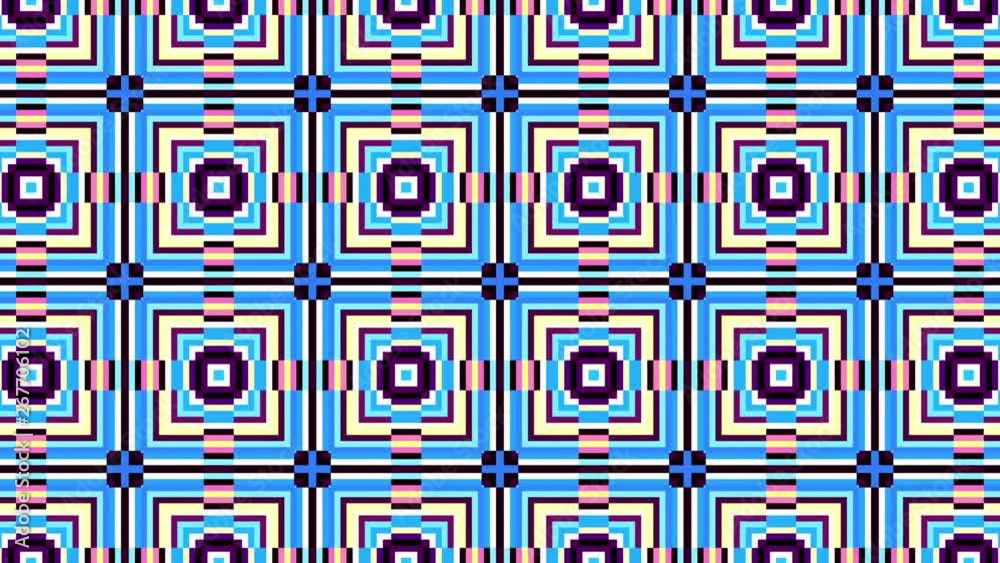 Poster symmetric mosaic tile transforming ornament. mosaic circles. abstract looping footage.