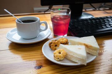 Computer desk for work with Snacks with drinks