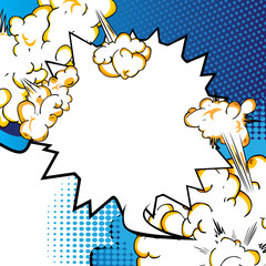 Vector illustrated retro comic book background with big blank speech bubble, pop art vintage style backdrop.