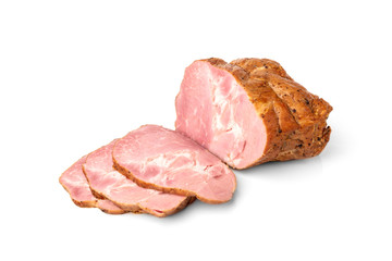 Smoked pork meat isolated on white background. 