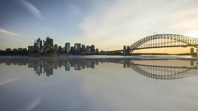 4k time lapse of sunset day to night at Sydney with reflection effect. 