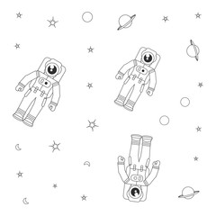 pattern of astronauts suits with planet saturn and stars