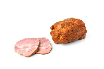 Smoked pork meat isolated on white background. 