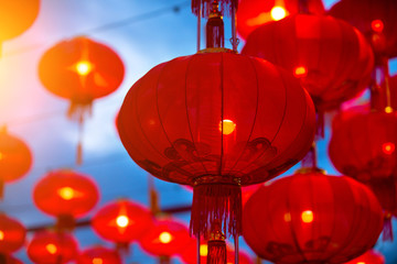 Chinese new year lanterns in china town, characters are generic grettings
